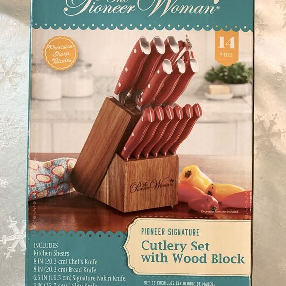 NWT The Pioneer Woman Knife Set with Wooden Block 14 Pc - Picture 1 of 7